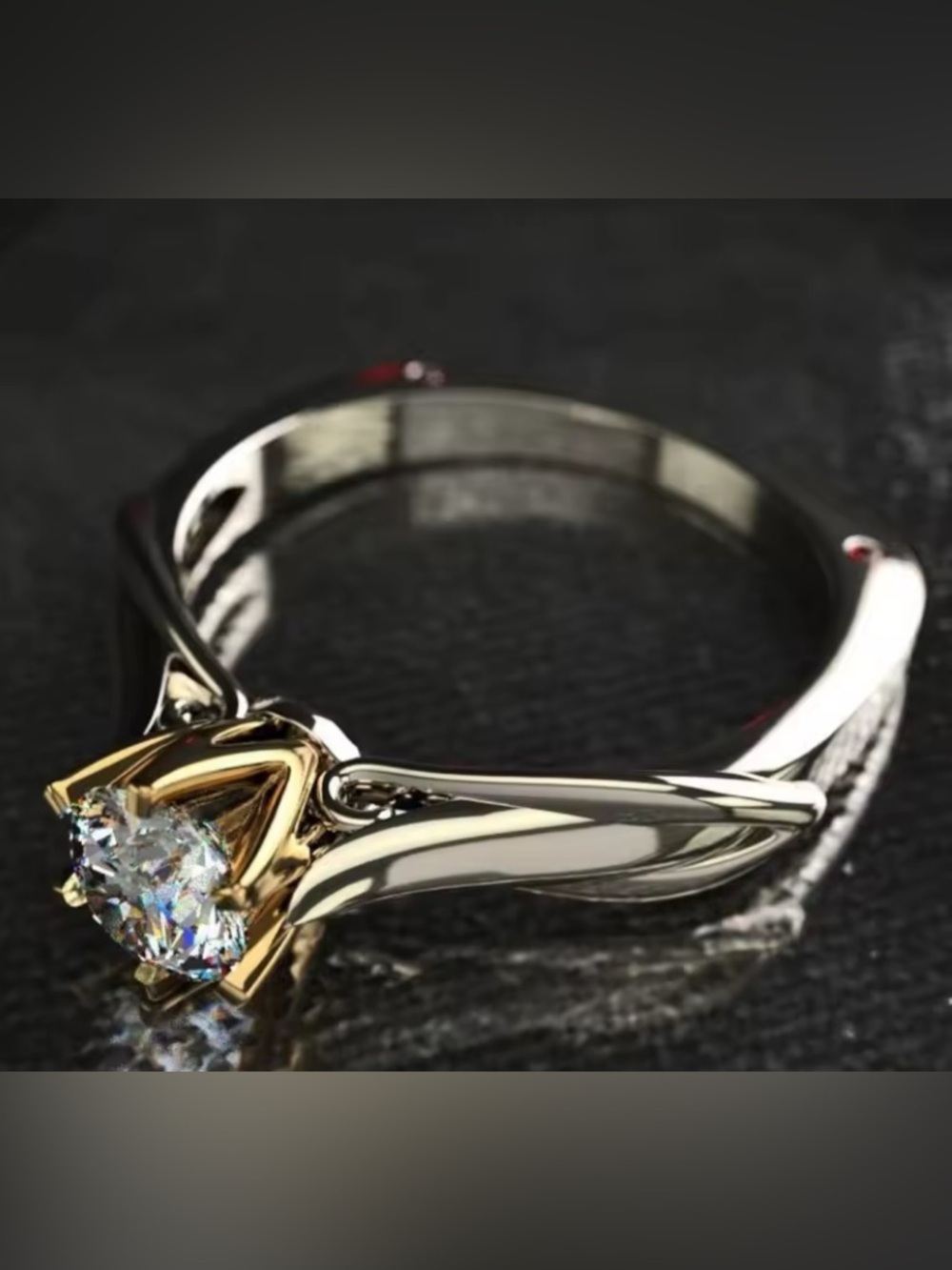 💎 18K Gold plated & 925 Silver Moissanite Twisted Two Tone Engagement Ring - Picture 4 of 7